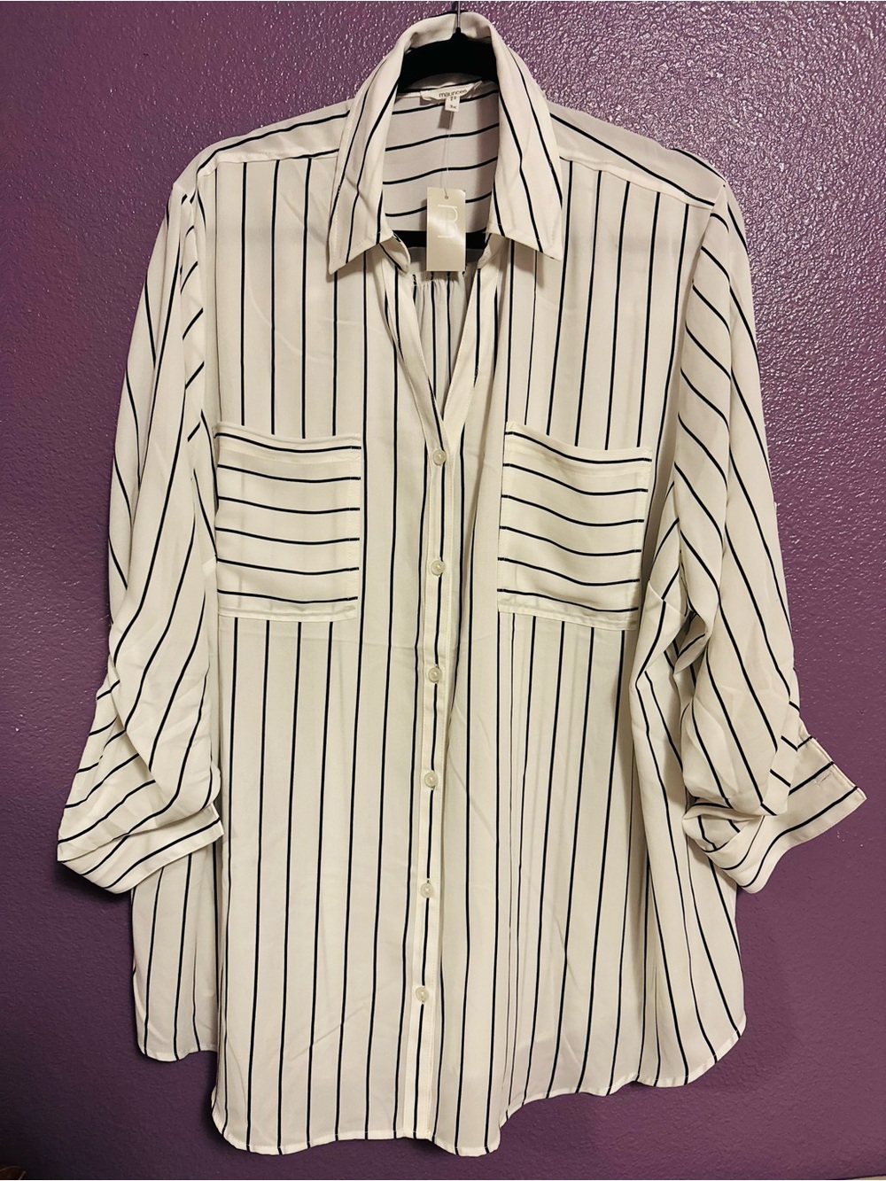 Maurices White Blouse with Black Pinstripes NWT